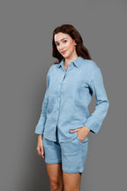 Pure Cotton Shirt Collar Neck Shirt With Short Co-Ords