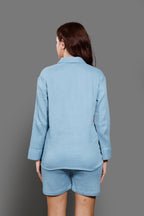 Pure Cotton Shirt Collar Neck Shirt With Short Co-Ords