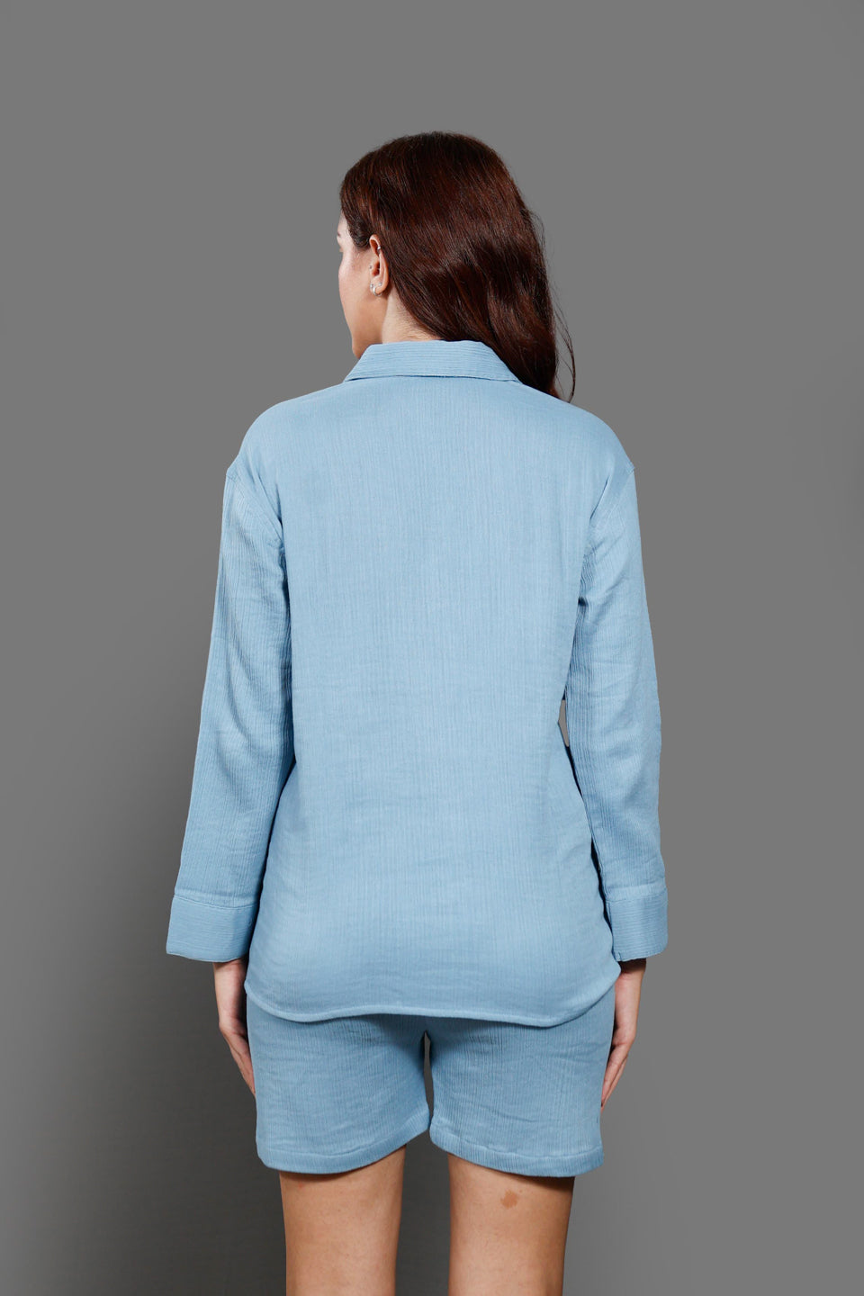 Pure Cotton Shirt Collar Neck Shirt With Short Co-Ords