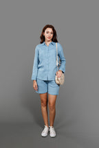 Pure Cotton Shirt Collar Neck Shirt With Short Co-Ords