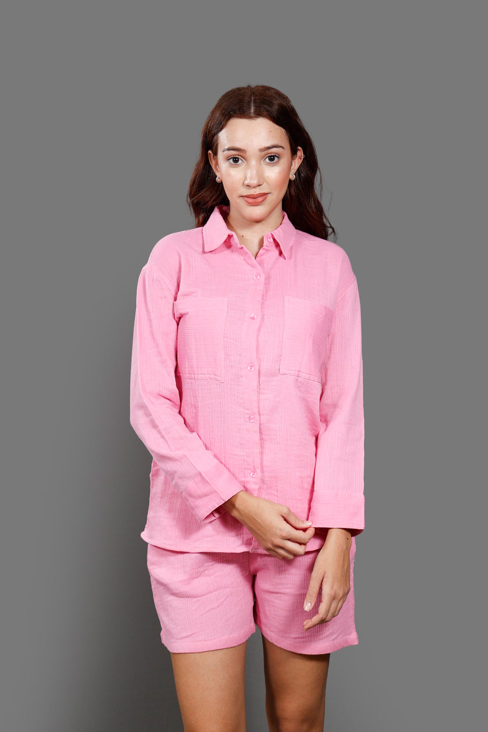 Pink  Pure Cotton Shirt with shorts