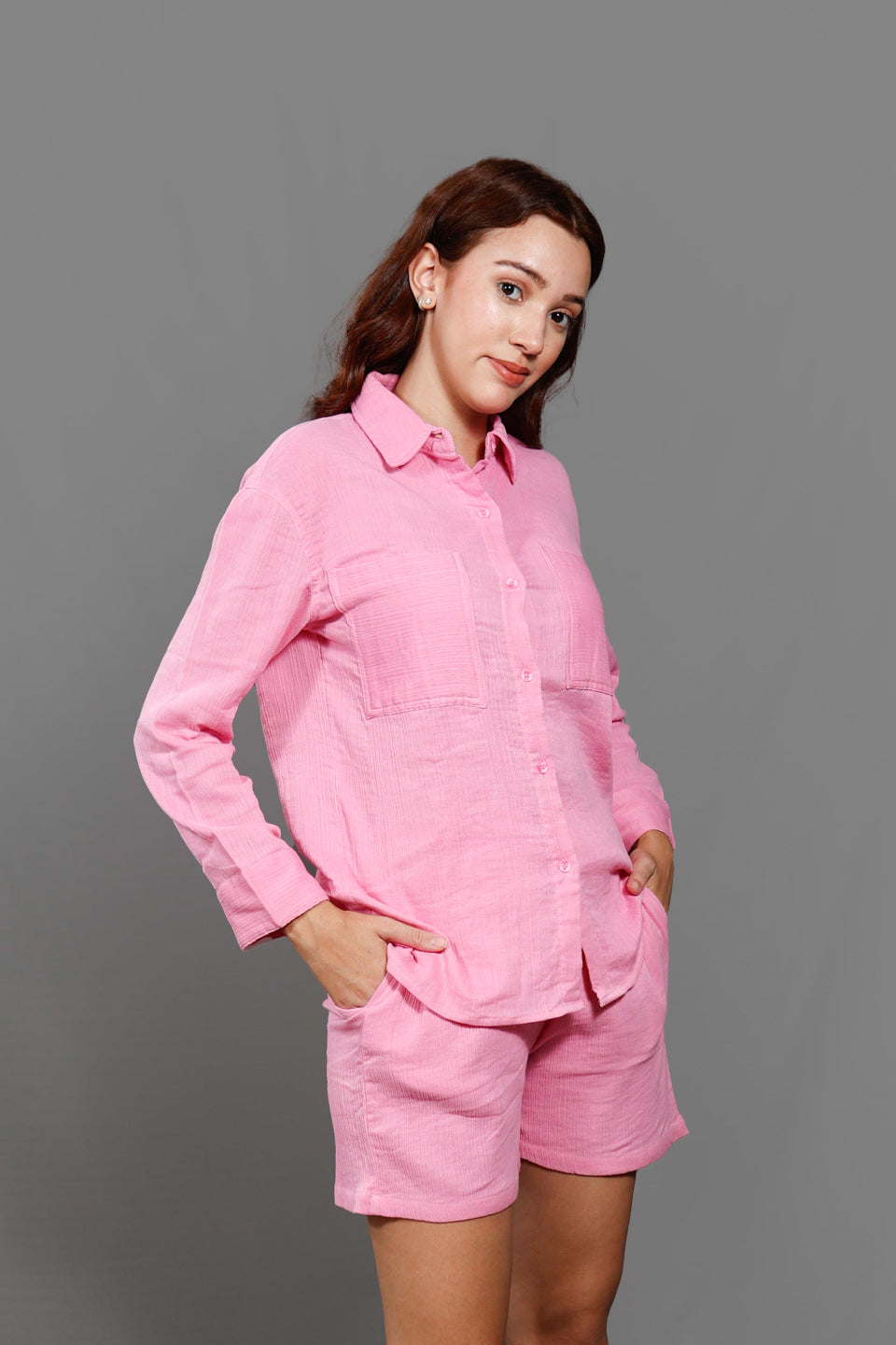 Pink  Pure Cotton Shirt with shorts
