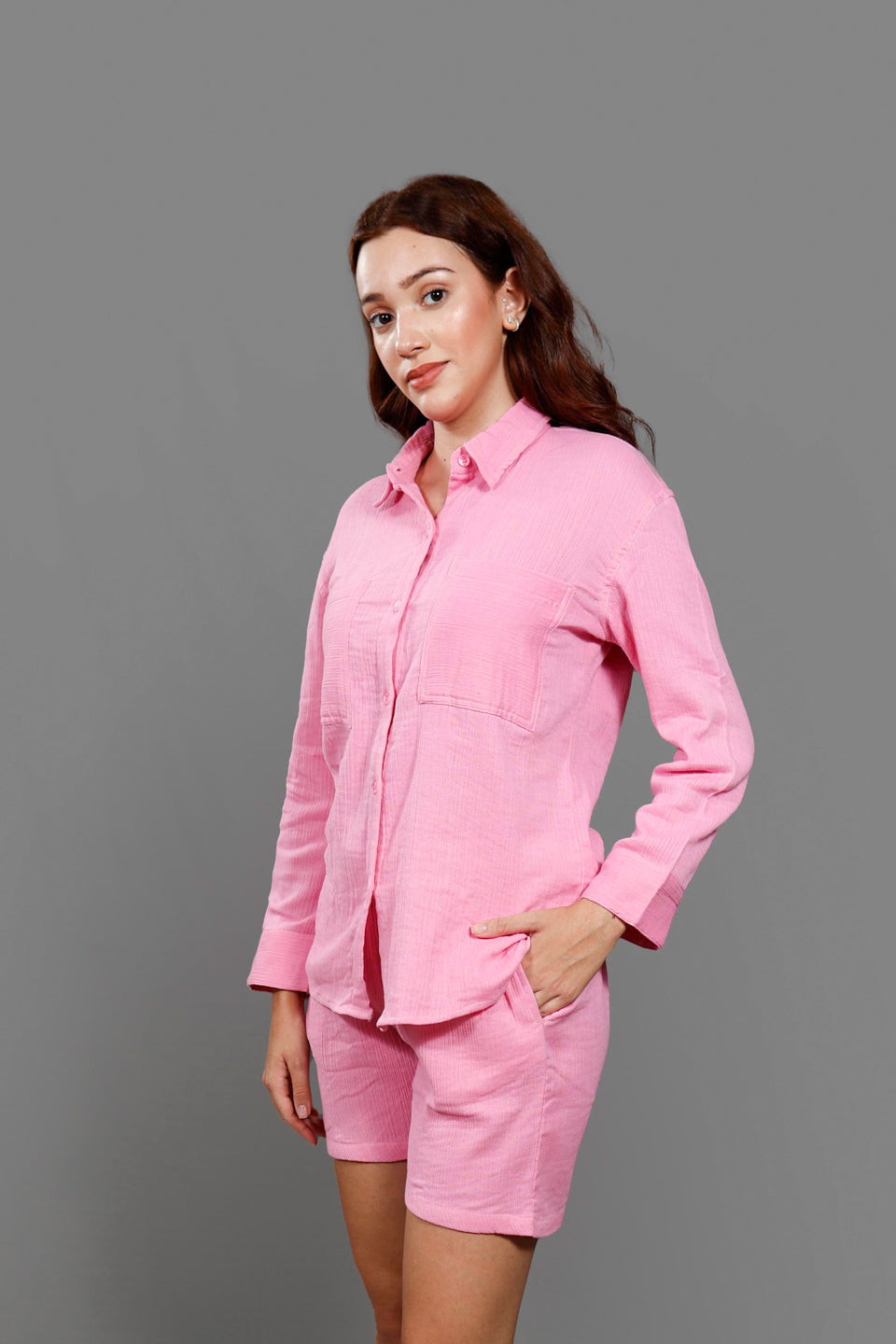 Pink  Pure Cotton Shirt with shorts