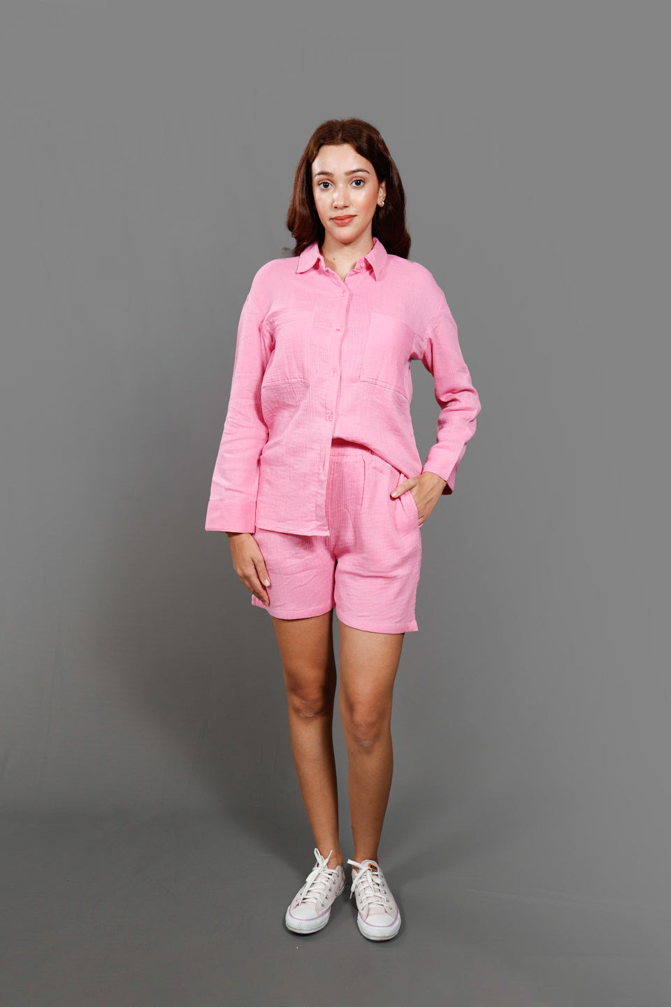 Pink  Pure Cotton Shirt with shorts