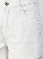 White Loose Fit Mid-Rise Denim Shorts