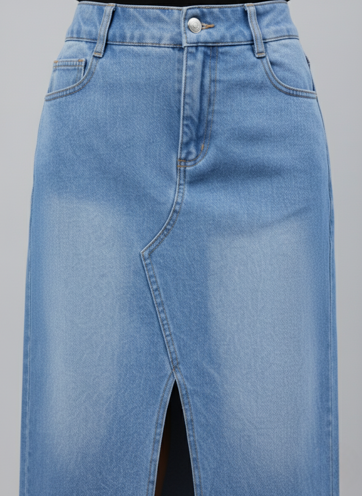 Straight Maxi Length Cotton Denim Skirt