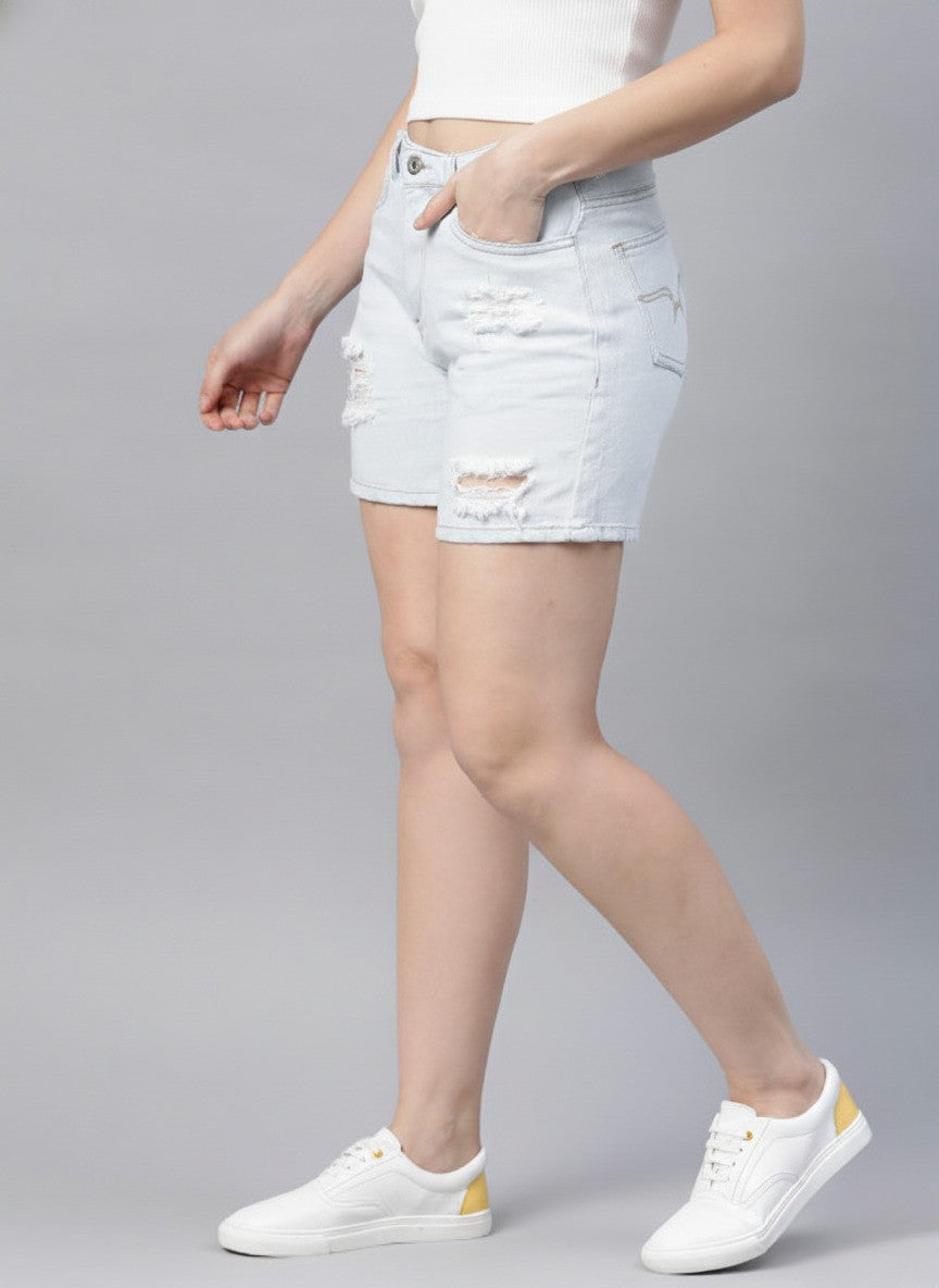 Blue Loose Fit Mid-Rise Denim Shorts