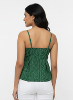 Green printed peplum tunic top.