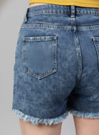 Women Blue Washed Loose Fit Mid-Rise Denim Shorts