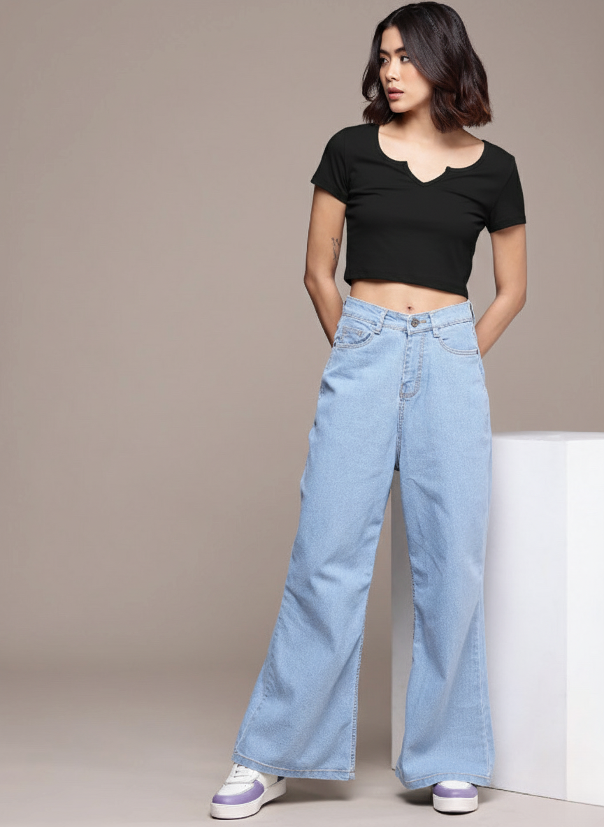 Women Wide Leg Light Fade Jeans