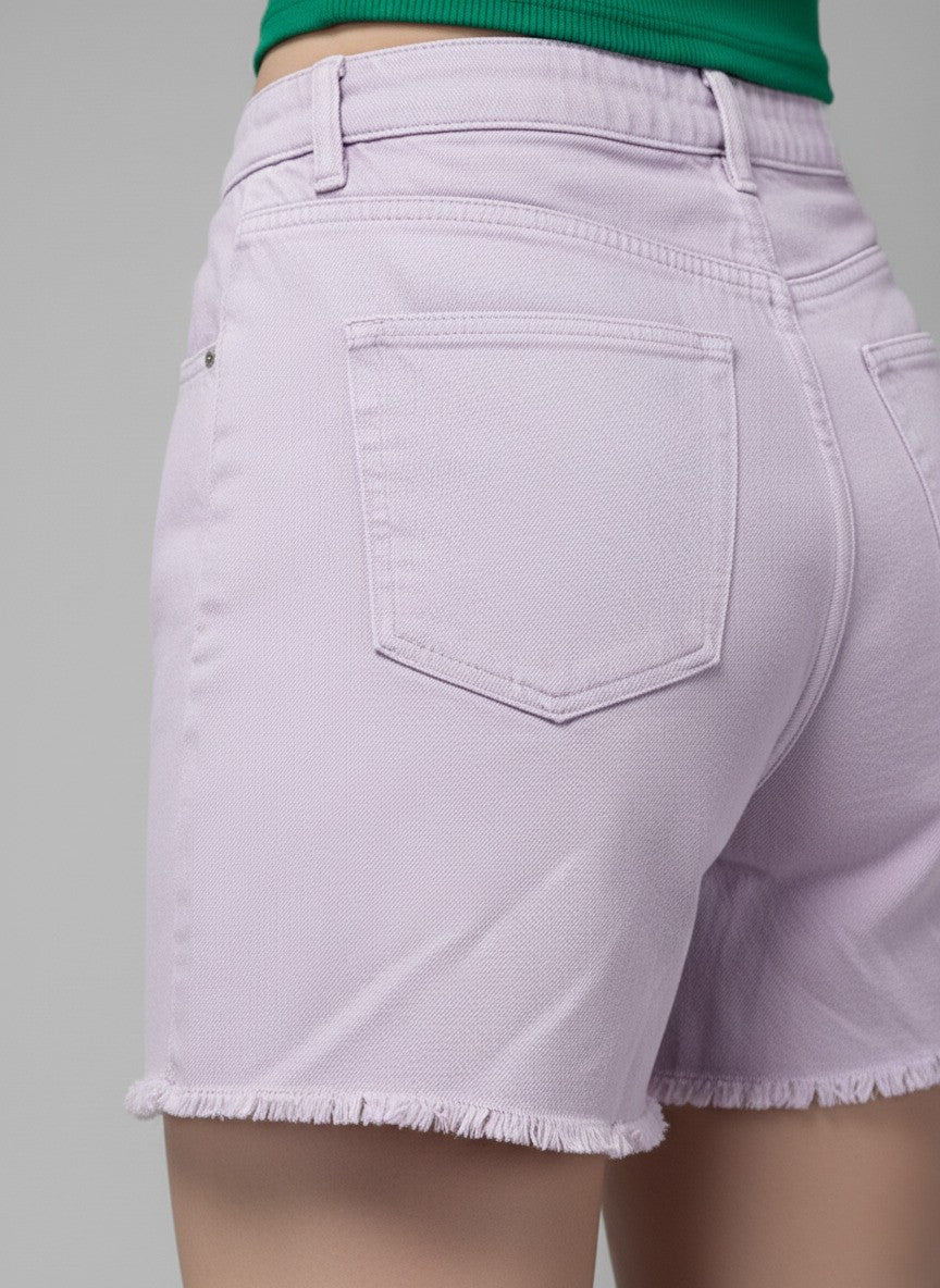 Women Lavender Mid-Rise Pure Cotton Regular Shorts