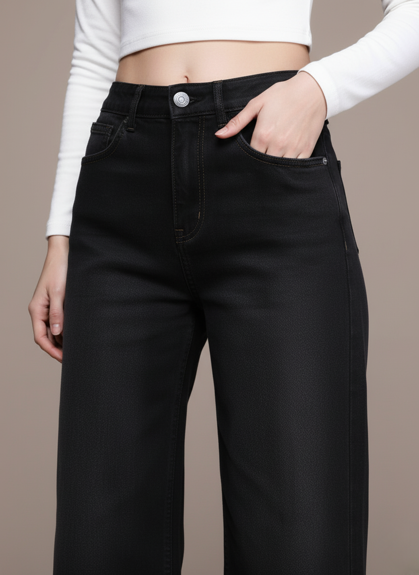 Women Black Wide Leg High Rise Stretchable Jeans
