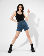 Indigo Blue College Cool Vacay Attire Denim Shorts