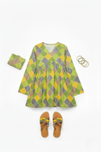 Printed A Line Flared Bandhani print Kurti with Long Sleeves.