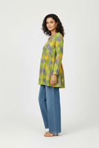 Printed A Line Flared Bandhani print Kurti with Long Sleeves.
