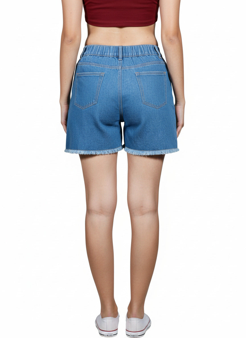 Regular Washed Fit High-Rise Distressed Denim Shorts