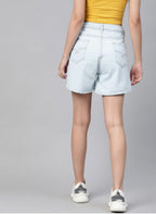 Blue Distressed Loose Fit High-Rise Denim Shorts