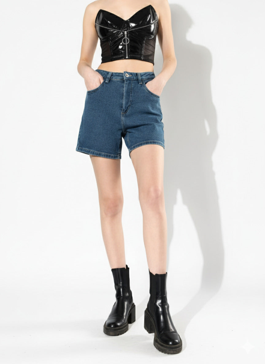 Indigo Blue College Cool Vacay Attire Denim Shorts