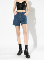 Indigo Blue College Cool Vacay Attire Denim Shorts