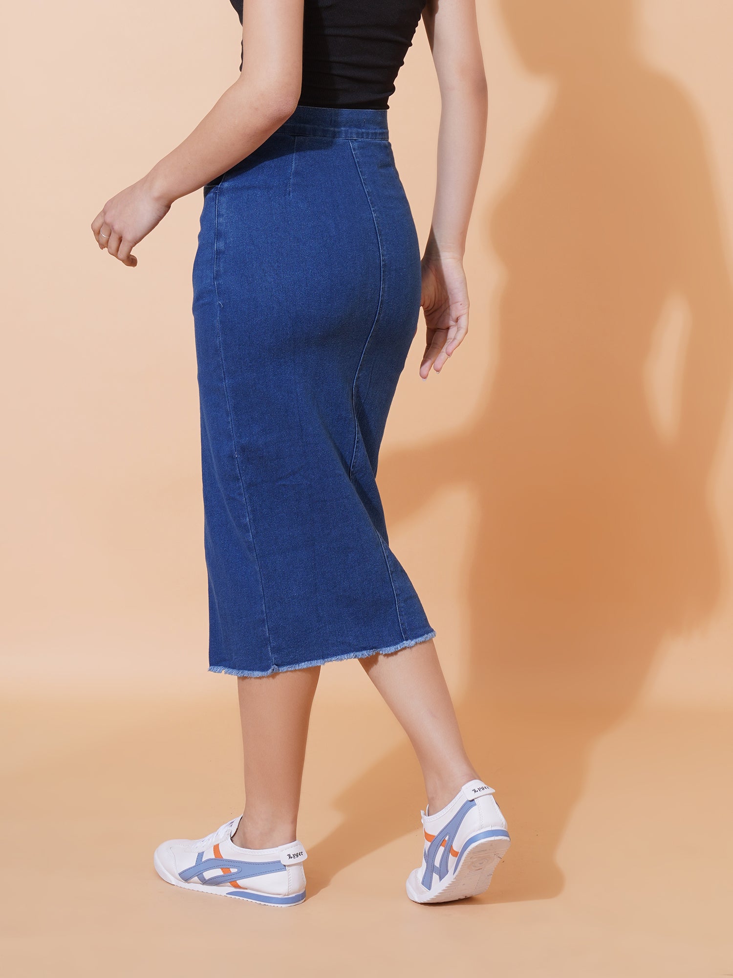 Denim Straight Midi Skirt