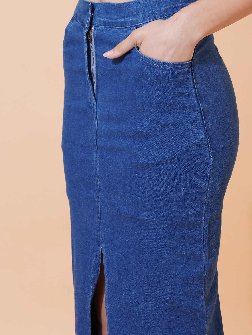 Denim Straight Midi Skirt