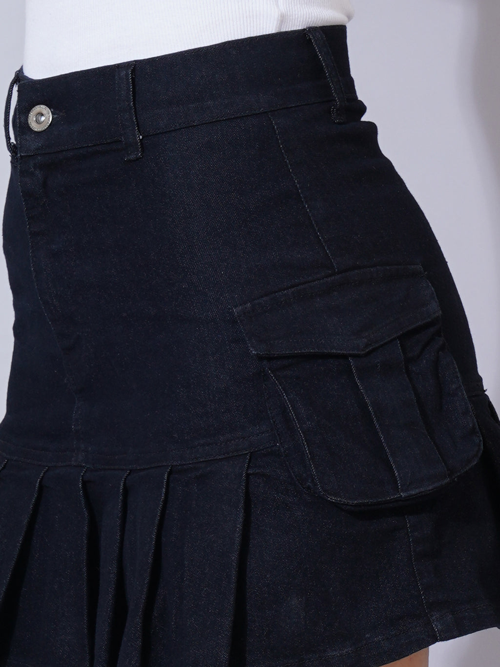 Pleated Denim Mini Skirt