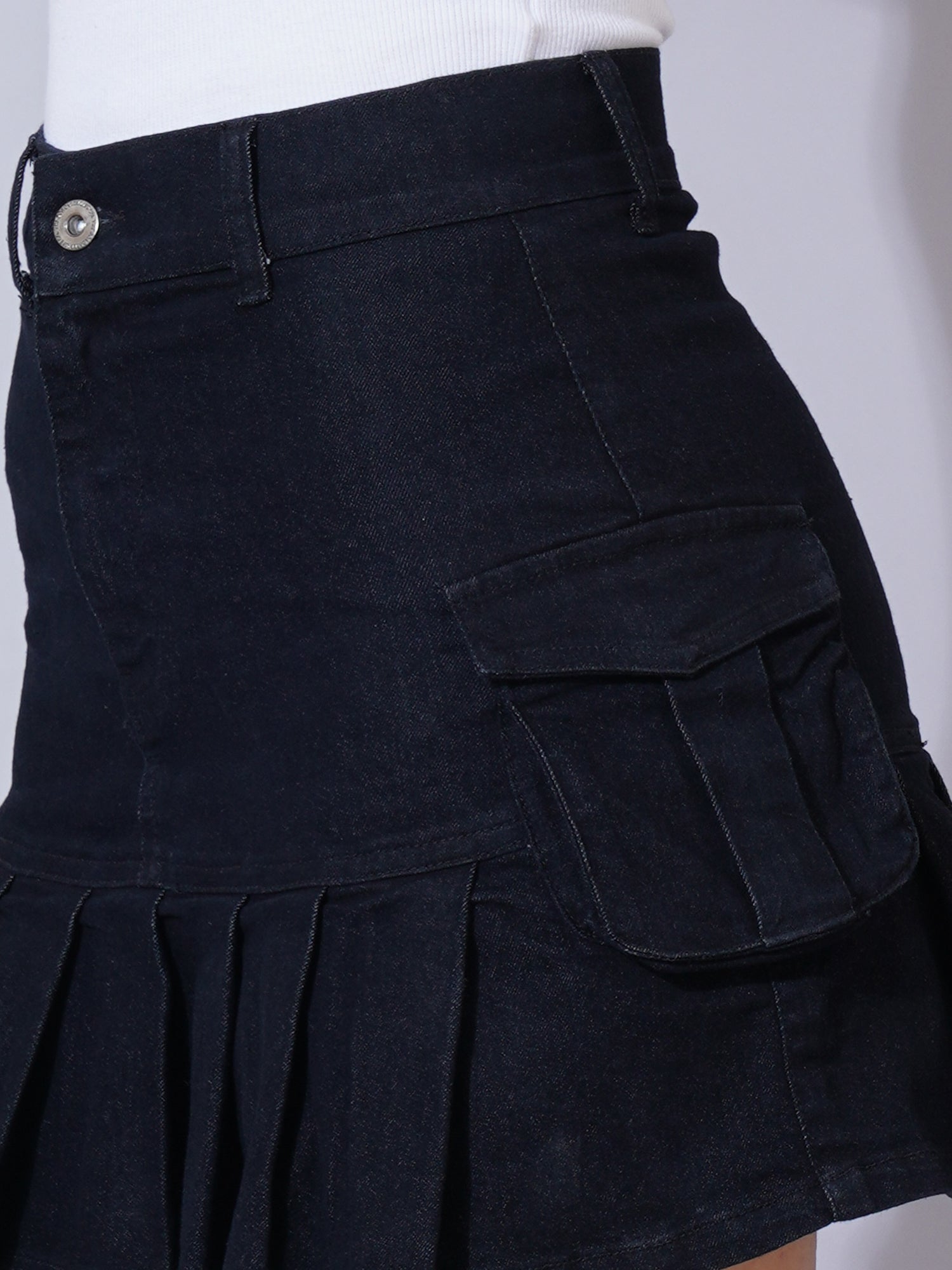 Pleated Denim Mini Skirt