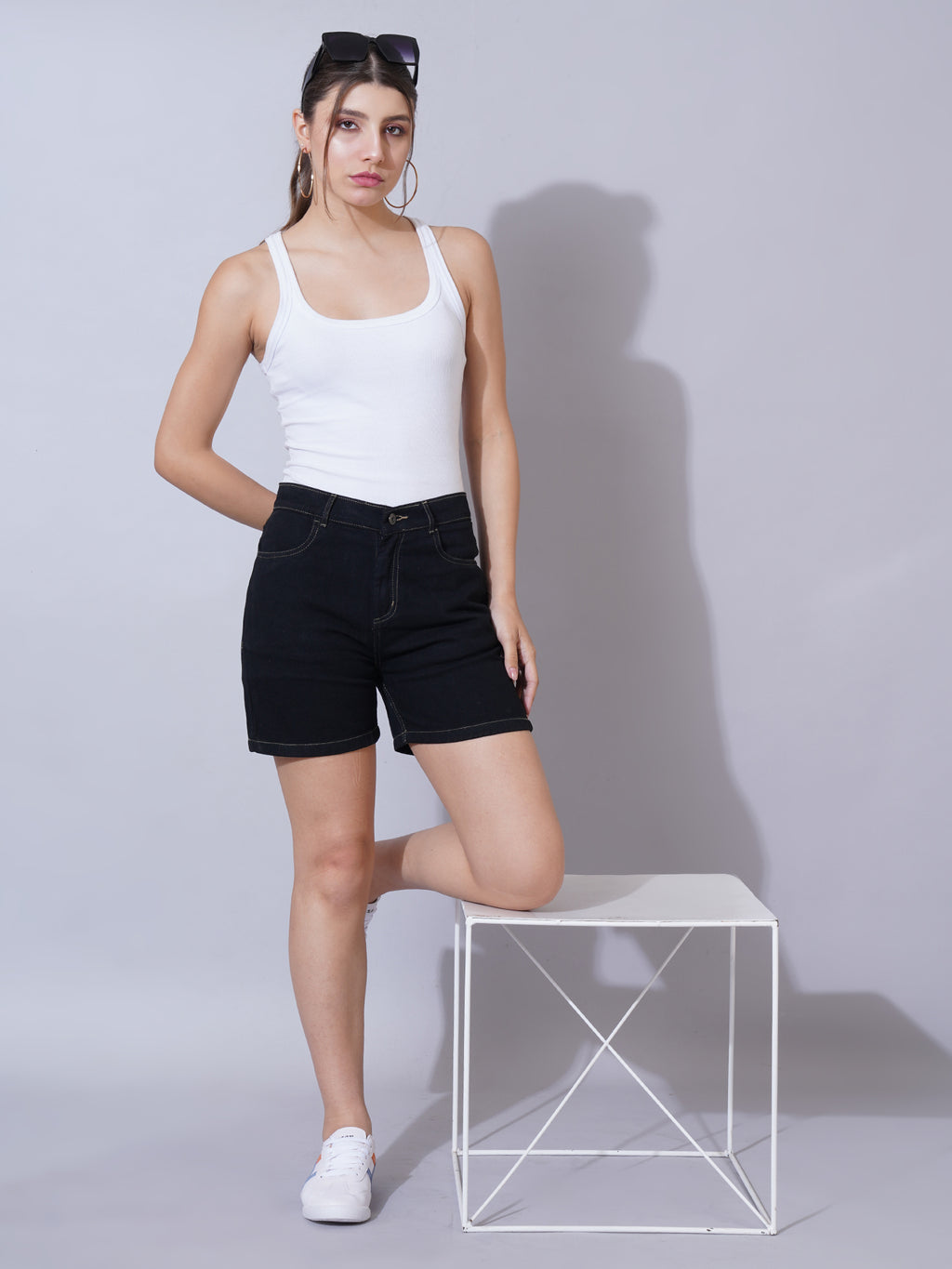Black Mid Rise Outdoor Denim Shorts