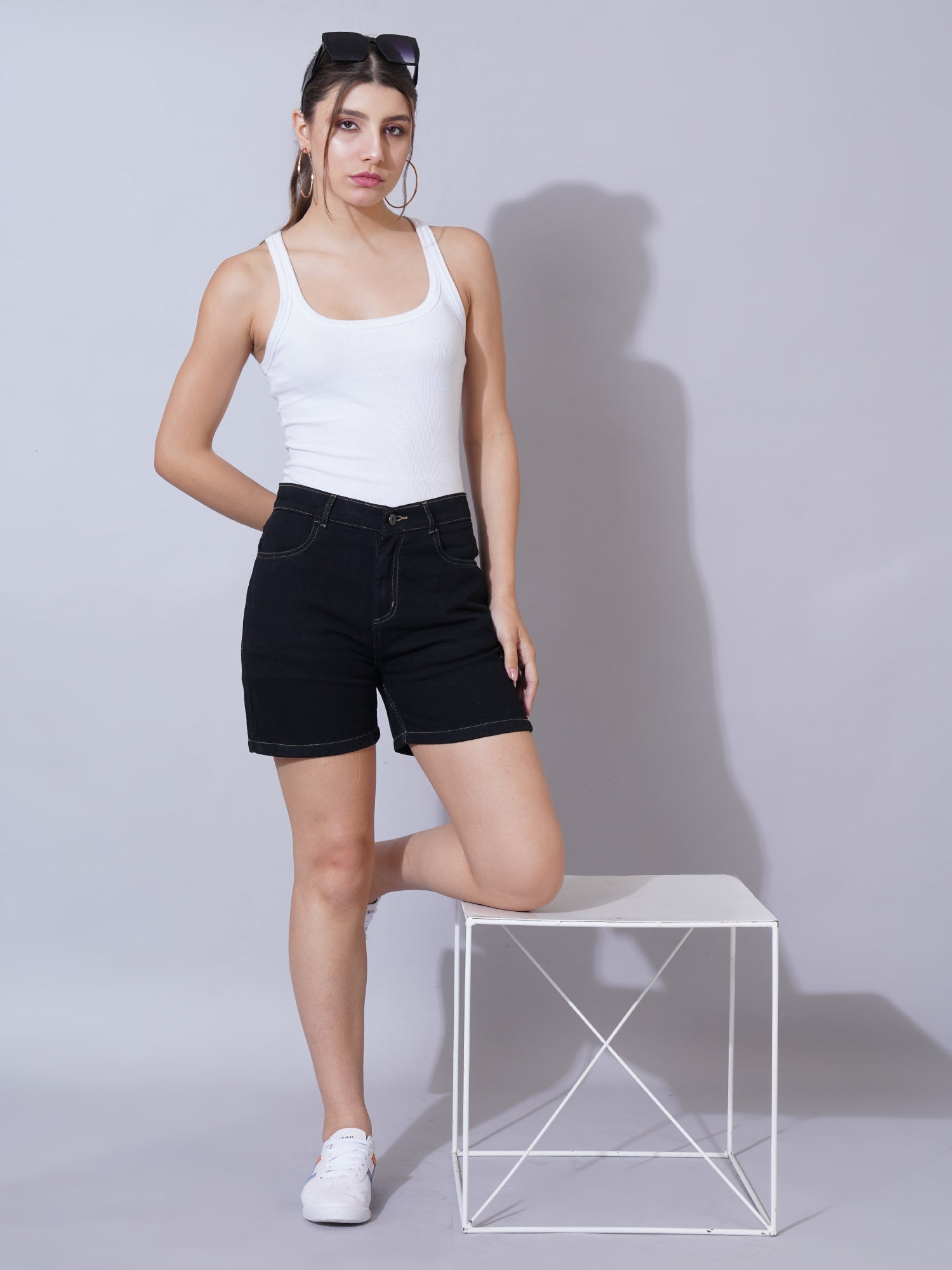 Black Mid Rise Outdoor Denim Shorts
