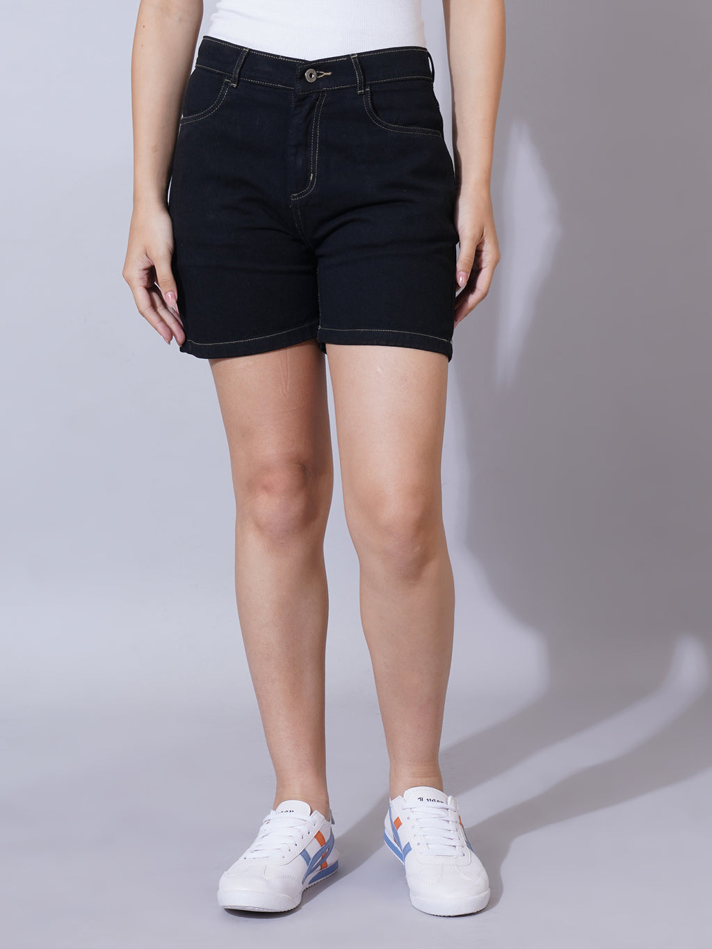 Black Mid Rise Outdoor Denim Shorts