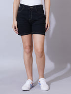 Black Mid Rise Outdoor Denim Shorts