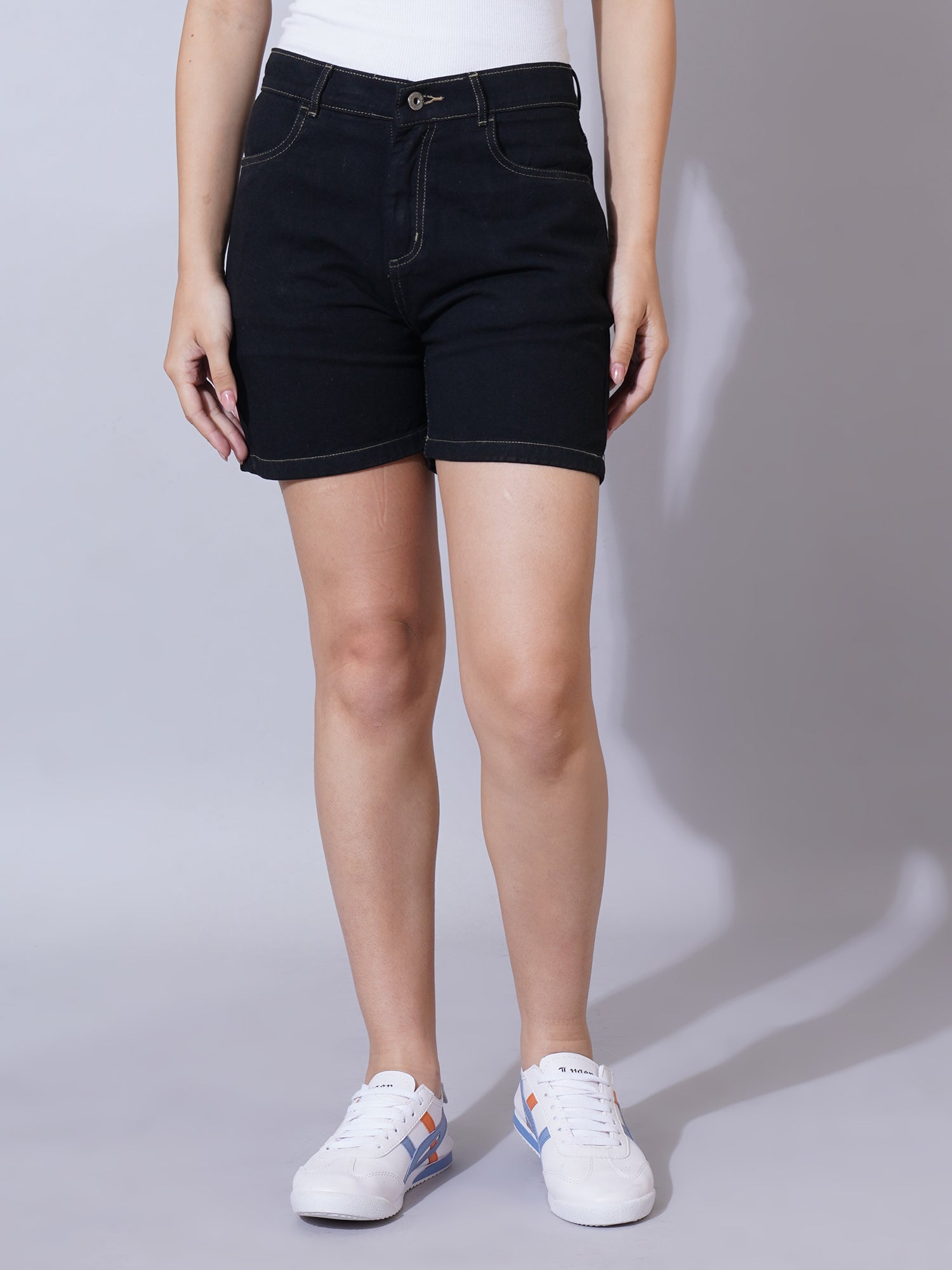 Black Mid Rise Outdoor Denim Shorts