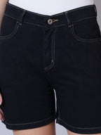 Black Mid Rise Outdoor Denim Shorts